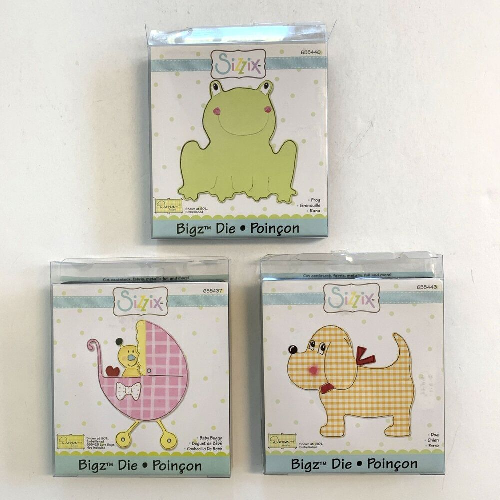 3 Sizzix Bigz Die Nursery Baby Buggy Carriage Frog Dog Cutting Dies